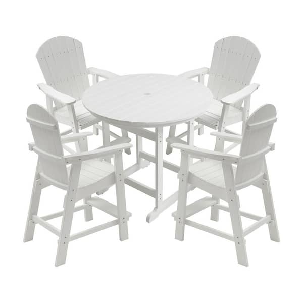 myhomore White 5-Piece Round Outdoor Plastic Dining Bar Set 4-Bar Chair Plus 1-Bar Table