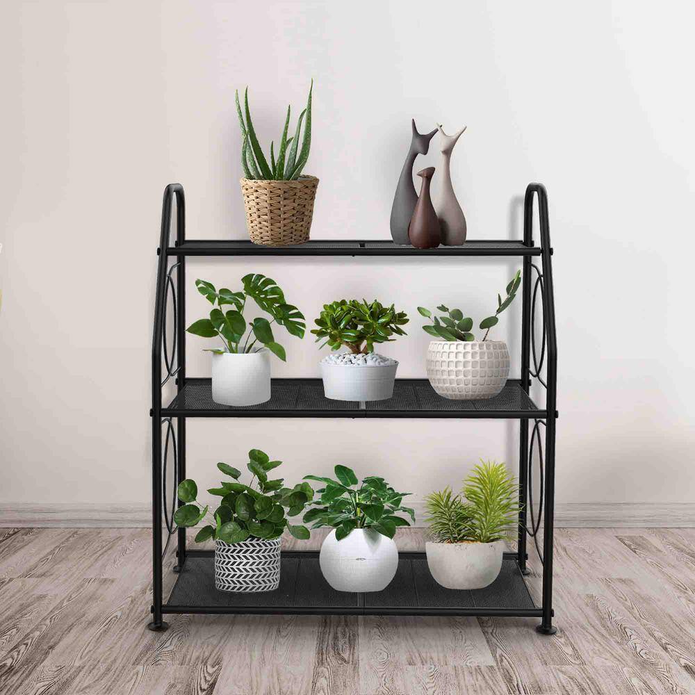 Black Metal 3-Tier Indoor Outdoor Plant Stand