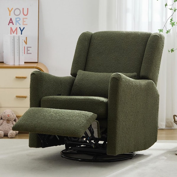 Merax 29.5 in. W Wingback Seaweed Green Fabric Swivel Manual Recliner Chair, Glider Rocker, Rocking Chair Nursery