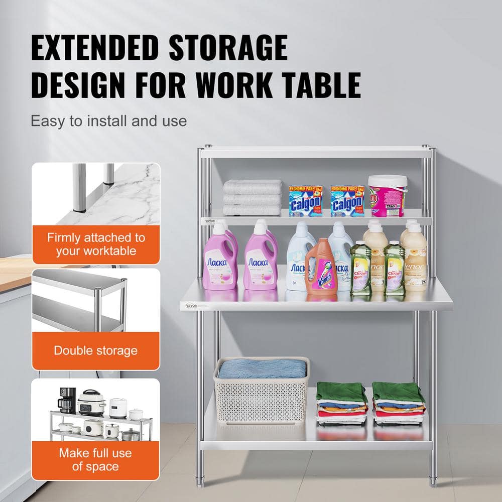 Adjustable Double Tier Stainless Steel Overshelf, 12 x 48 Inch
