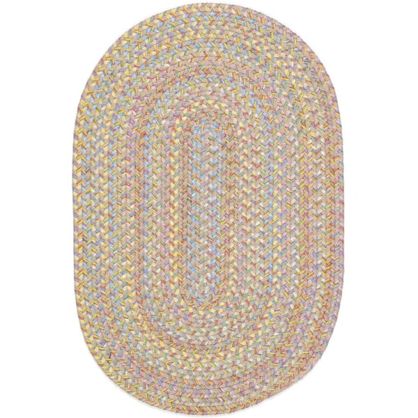 Rhody Rug Play Date Sand Beige Multi 2 ft. x 4 ft. Oval Indoor/Outdoor Braided Area Rug