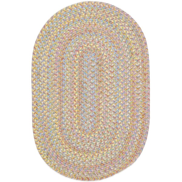 Rhody Rug Play Date Sand Beige Multi 5 ft. x 8 ft. Oval Indoor/Outdoor Braided Area Rug