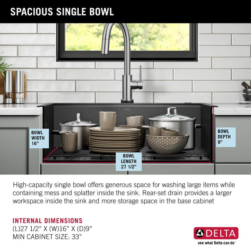 Delta Rivet 30" Black Stainless Steel Drop-In Workstation Kitchen Sink