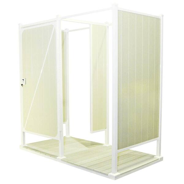 ToddPod 46 in. x 88 in. x 87 in. 3-Sided Double Unit with Beige Half Walls and Decking Kit