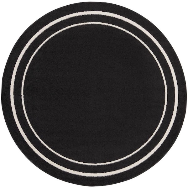 Nourison Nourison Essentials Black Ivory 4 ft. x 4 ft. Solid Contemporary Round Area Rug