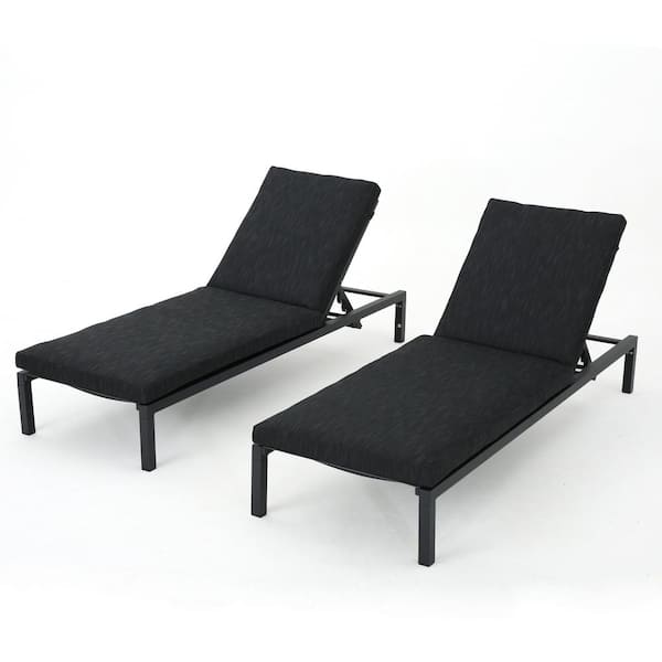 Unbranded Sets of 2 Black Aluminum Outdoor Chaise Lounge with Dark Gray Cushions