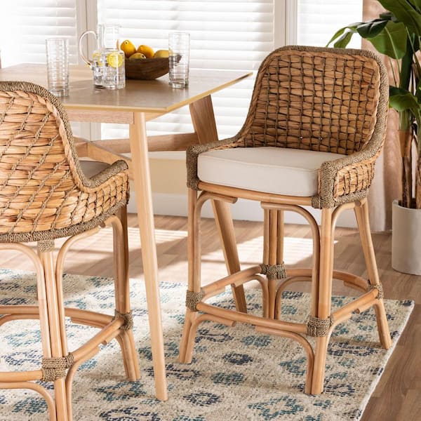 Kyle 39.6 in. Natural Low Back Rattan Frame Counter Height Bar Stool