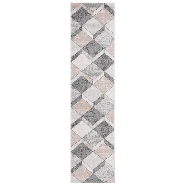 Phoenix 2 ft. x 9 ft. Light Gray/Beige Charcoal Distressed Illusion Runner Rug