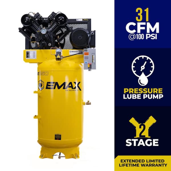 Industrial E350 Series 80 Gal.175 psi 7.5 HP 31 CFM 1-Phase 2-Stage Vertical Industrial Electric Air Compressor