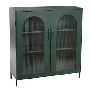 Solstice Smooth Matte Dark Green Storage Cabinet with 2 Adjustable Storage Shelves and Arched Glass Door
