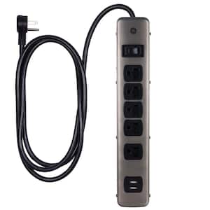 5-Outlet 2-USB Port Surge Protector with 4 ft. Extension Cord, Brushed Nickel