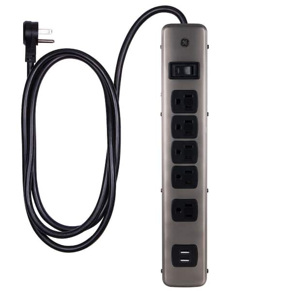 GE 5-Outlet 2-USB Port Surge Protector with 4 ft. Extension Cord, Brushed Nickel
