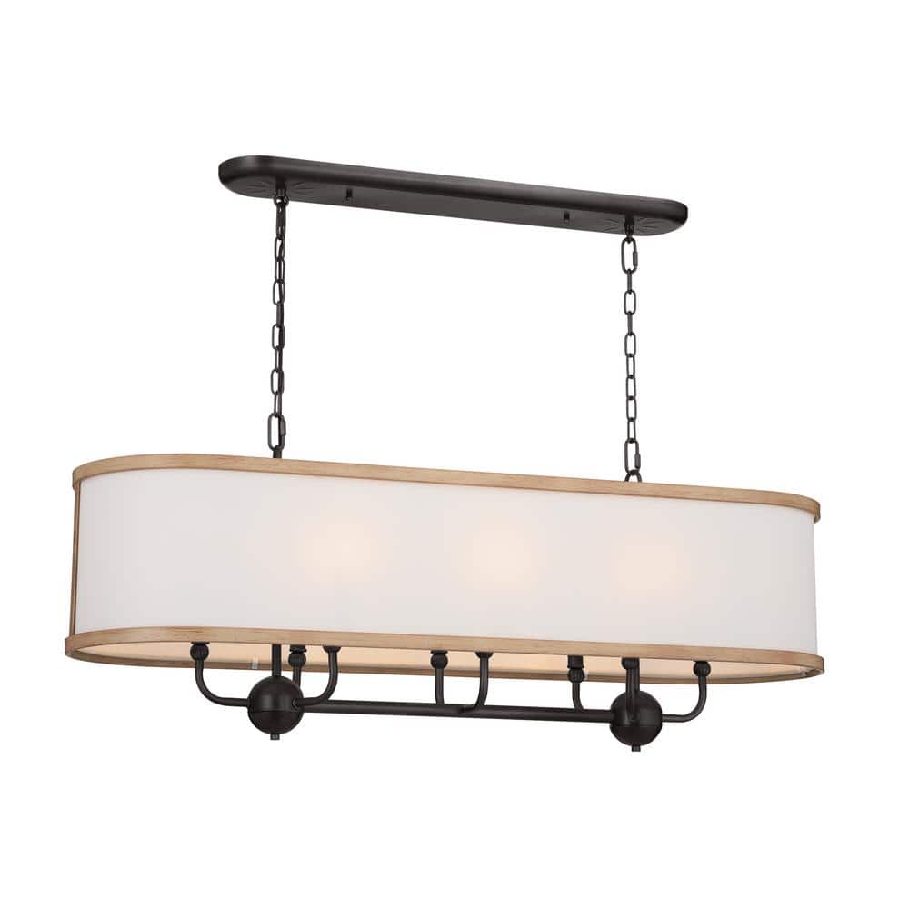 KICHLER Heddle 42.5 in. 8-Light Anvil Iron and Beech Vintage Shaded Linear Chandelier for Dining Room