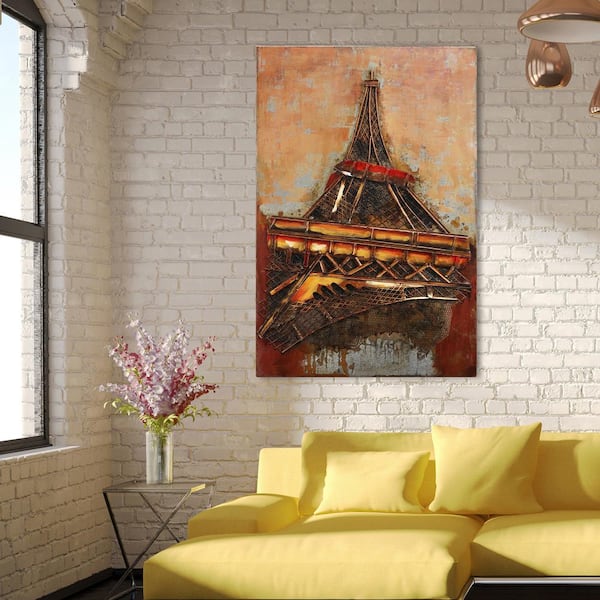 Empire Art Direct 48 in. x 32 in. "Eiffel Tower 1" Mixed Media Iron Hand Painted Dimensional Wall Art