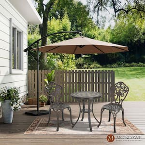 3-Piece Antique Bronze Cast Aluminum Outdoor Bistro Set with Round Ceramic Tiles Tabletop Table and 2-Armless Chairs