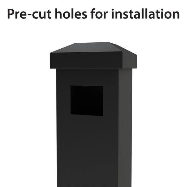 FORGERIGHT Vinings 2 in. x 2 in. x 6 ft. Black Aluminum Fence End/Gate Post with Flat Cap