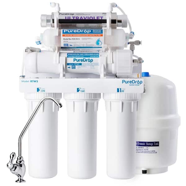 PureDrop RTW5AK-UV Reverse Osmosis RO Drinking Water Filtration System with Alkaline Remineralization and UV Filter, 7 Stage