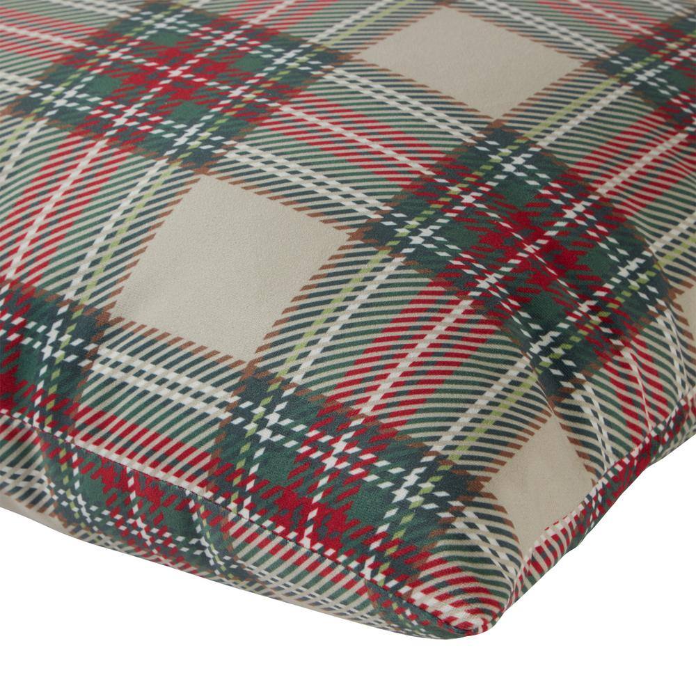 18-Inch Red and Green Plaid Cotton Holiday Throw Pillow