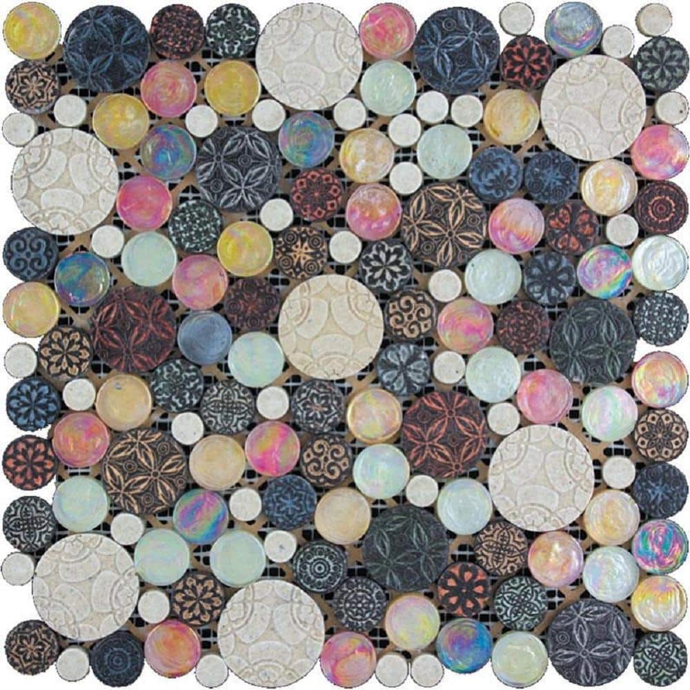 Mixed Color 4 in. x 5 in. Glossy Textured Penny Round Wall Mosaic Tile Sample (0.13 sq. ft./Piece) price history on PriceWatchPro