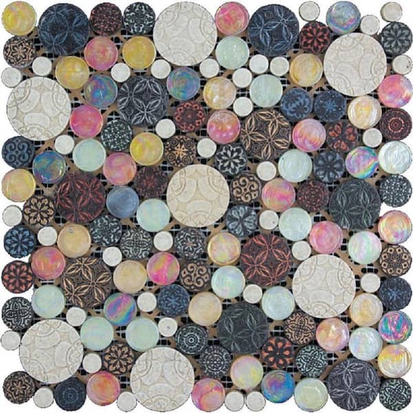 Apollo Tile Mixed Color 4 in. x 5 in. Glossy Textured Penny Round Wall Mosaic Tile Sample (0.13 sq. ft./Piece)