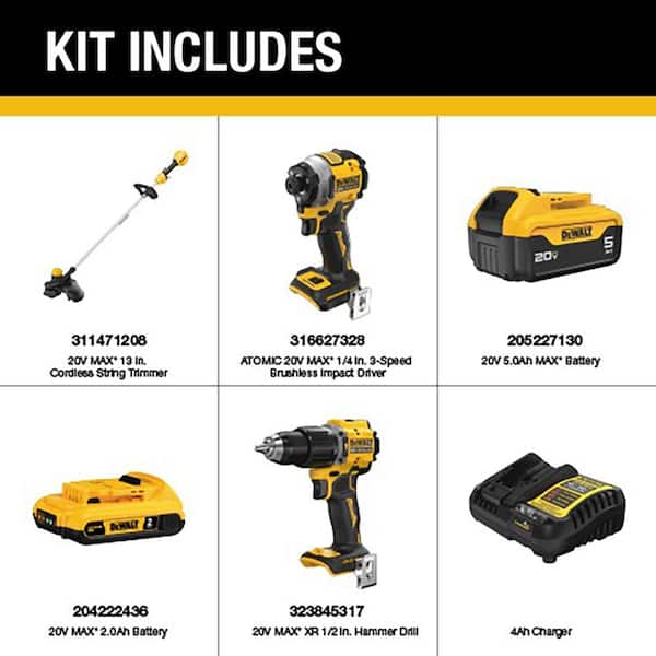 ATOMIC 20V Lithium-Ion Cordless 2-Tool Combo Kit and 13 in. Cordless String Trimmer with 5 Ah & 2 Ah Batteries & Charger