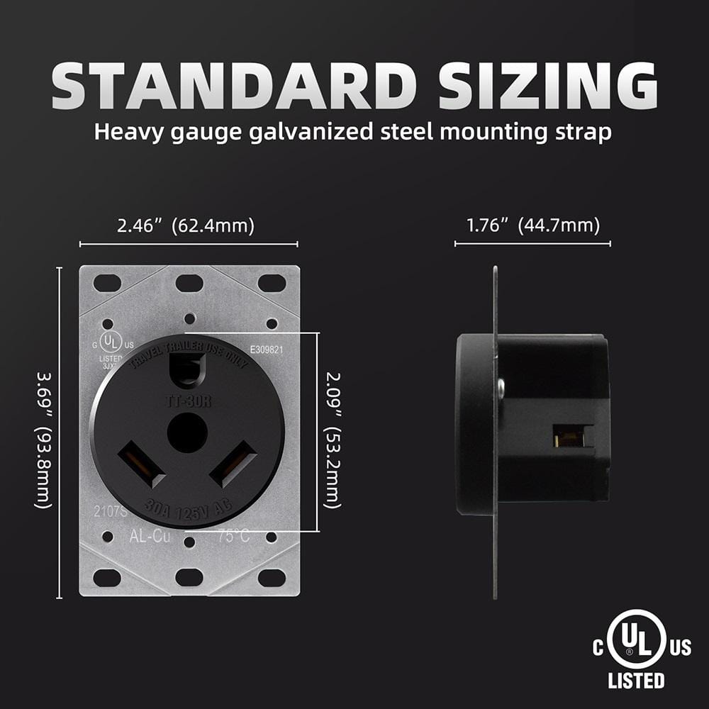 30 Amp Black Thermoplastic Tamper Resistant Single Outlet