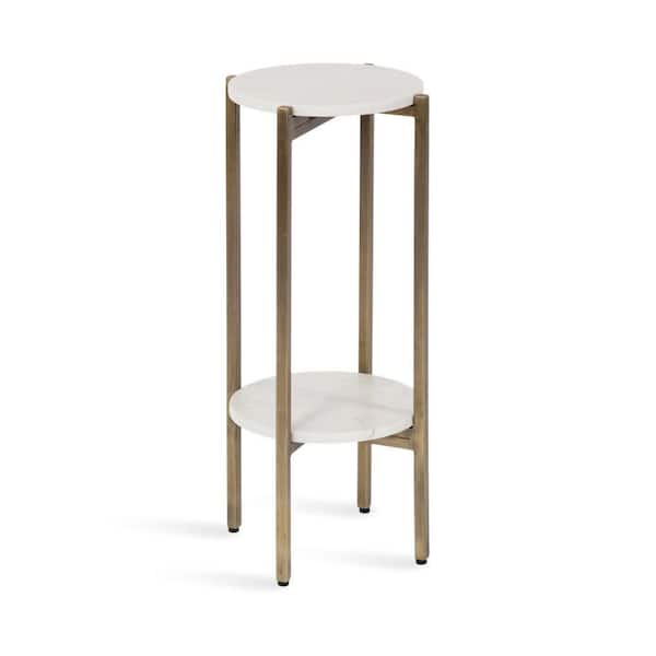 Moxley 10.75 in. Gold Round Marble End Table