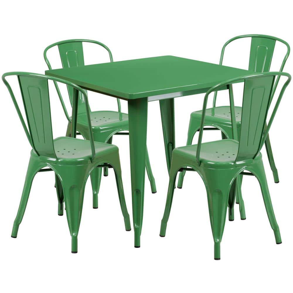 Metal Outdoor Dining Table 31.5 in. Square Metal Indoor-Outdoor Table Set w