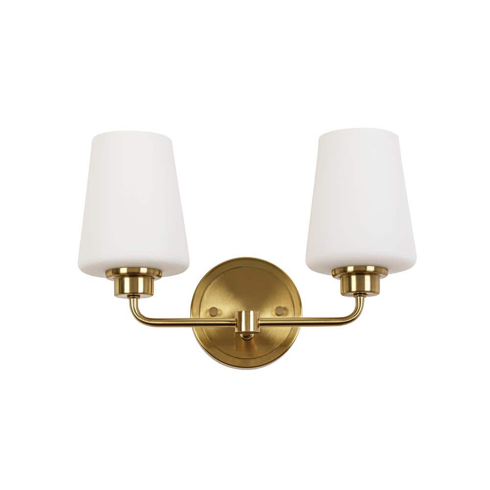13 in. W 2-Light White Plus Gold Vanity Light with White Glass (2-Pack)