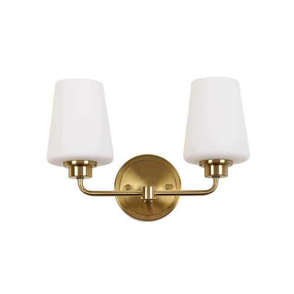 Jushua 6.5 in. W 2-Light Vanity Light with White Glass, White and Gold, No Bulbs Included (2-Pack)