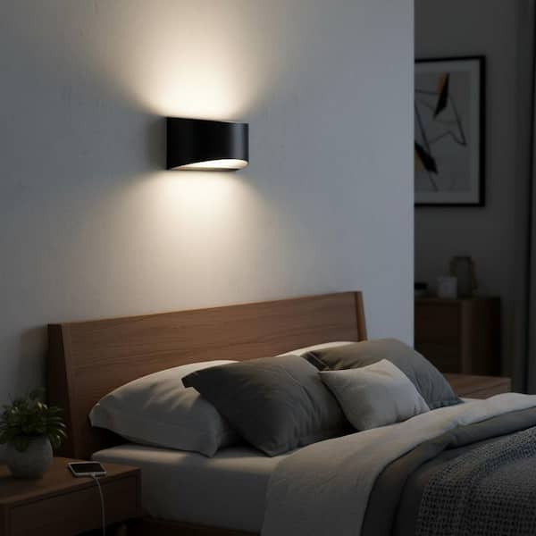 9 in. 1-Light Black Motion Sensor Indoor Integrated LED Wall Sconce 12-Watt 3000K for Living Room Bedroom Hallway 2-Pack