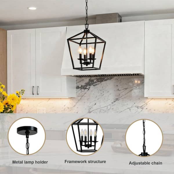 Pia Ricco 4-Light Matte Black Cage Lantern for Kitchen Entrance