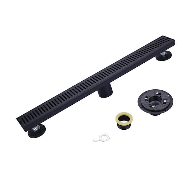 24 in. Linear Shower Drain Stainless Steel with Removable Cover Grate for Bathroom, Matte Black