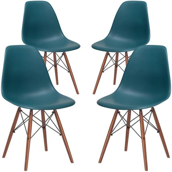 Poly and Bark Vortex Teal Side Chair with Walnut Legs (Set of 4)