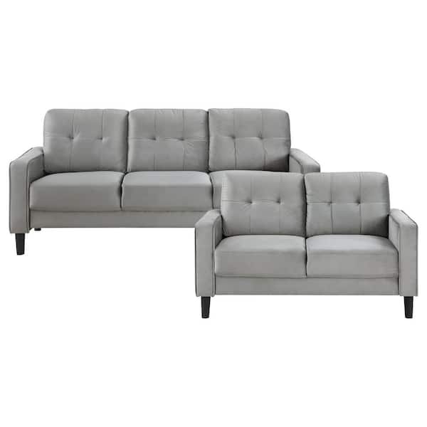 EVERGLADE HOME Talon 131 in. W Square Arm Velvet Rectangle Sofa in Gray with 5-Seats