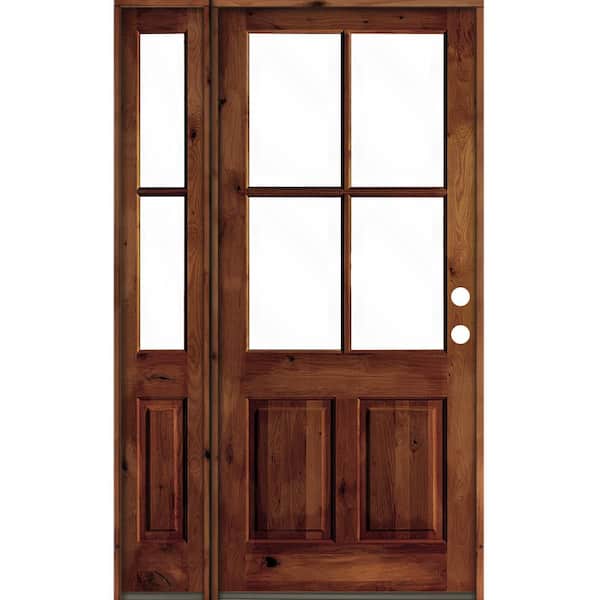 Krosswood Doors 56 in. x 96 in. Alder Left-Hand/Inswing 4-Lite Clear Glass Red Chestnut Stain Wood Prehung Front Door/Left Sidelite