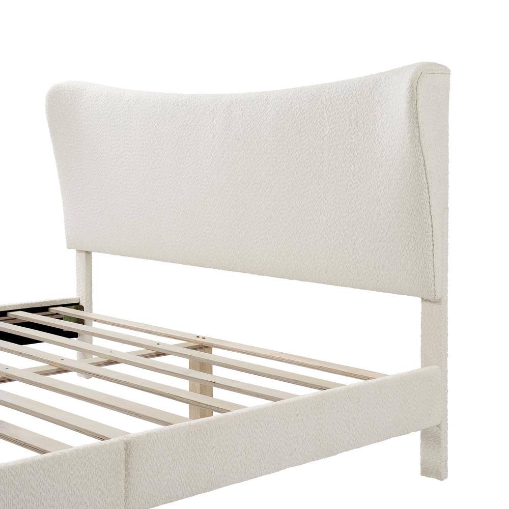 Cream Upholstered Queen Bed with Nailhead Trim and Slats