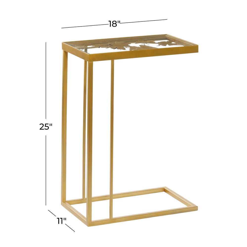 Elegant Gold Metal and Clear Glass C-Shaped Accent Table