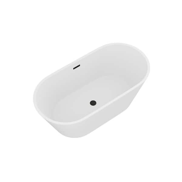 59 in. x 29.5 in. Soaking Bathtub with Center Drain in Gloss White with Black Overflow and Pop-Up Drain