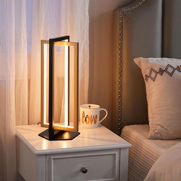 16 in. Black Gold Modern Dimmable Touch Control Integrated LED Metal Novelty Table Lamp