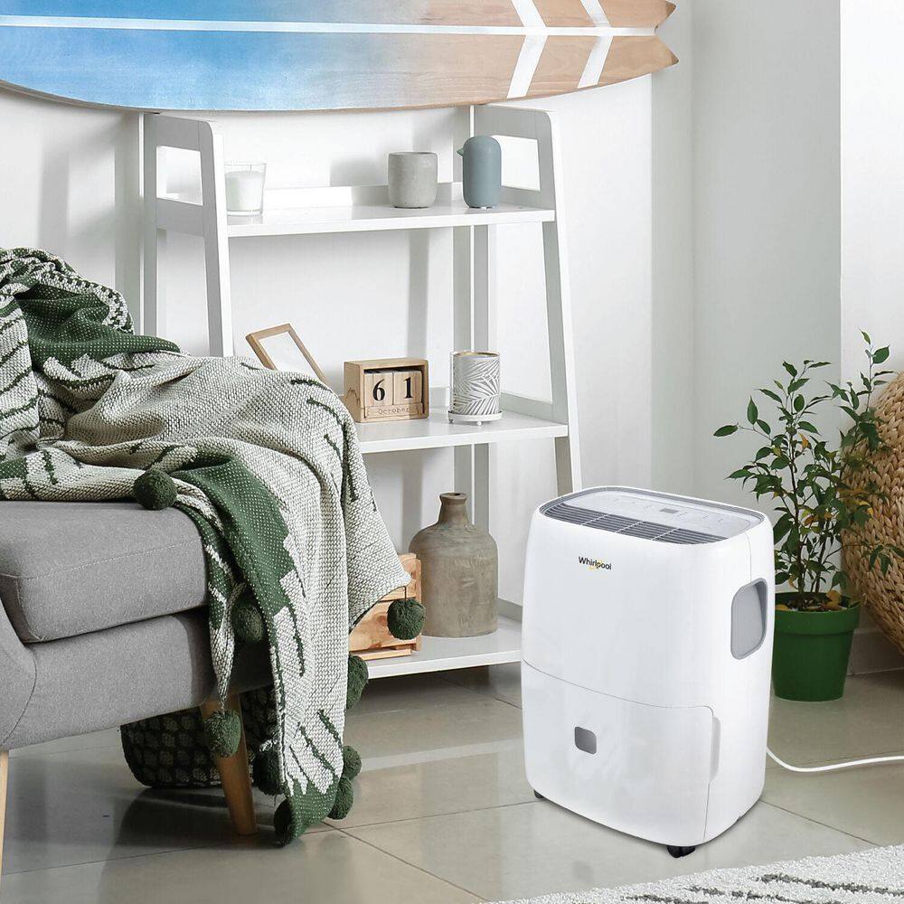 Whirlpool 50-Pint White Portable Dehumidifier with Pump
