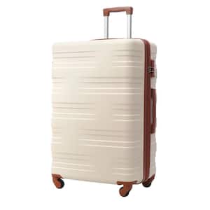 24 in. Beige White Spinner Wheels, Rolling and Lockable Handle Suitcase