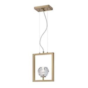 Zoa 1-Light Brushed Brass LED Crystal Pendant with Glass Shade