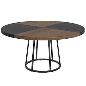 Roesler Black and Brown Wood 47 in. Metal Circle Pedestal Modern Dining Table Kitchen Table for 4