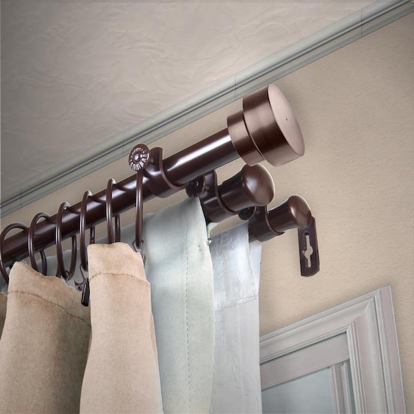 EMOH 13/16" Dia Adjustable 28" to 48" Triple Curtain Rod in Cocoa with Pedro Finials