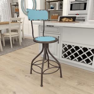 41 in. Teal Metal Bar Stool with Backrest