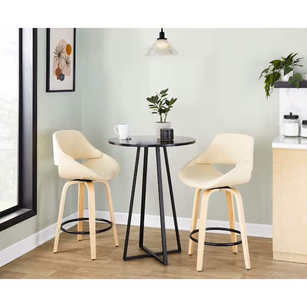 Fabrico 26 in. Natural Wood, Cream Faux Leather, and Black Metal Fixed-Height Counter Stool (Set of 2)