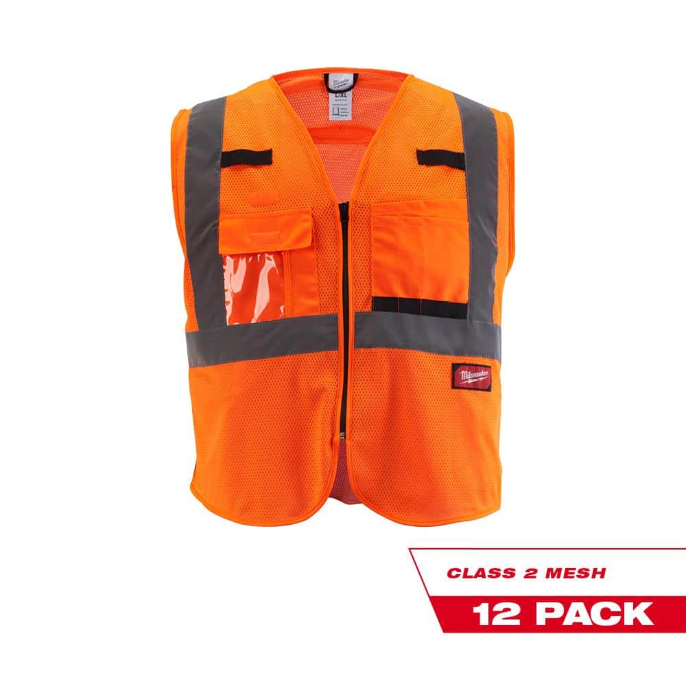 Milwaukee Small/Medium Orange Class 2 Mesh High Visibility Safety Vest with  9-Pockets (12-Pack) 48-73-5115X12 - The Home Depot