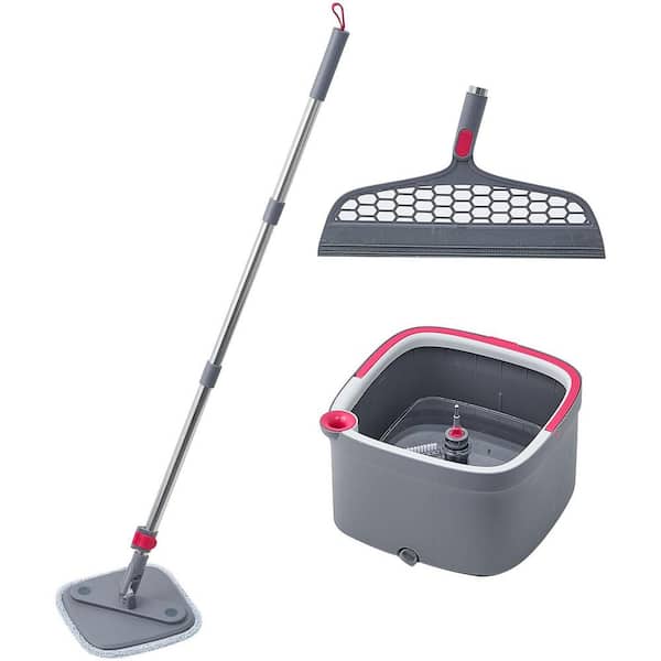 True Clean Mop and Bucket System with Silicone Floor Sweeper Deluxe Set Cotton Flat Mop