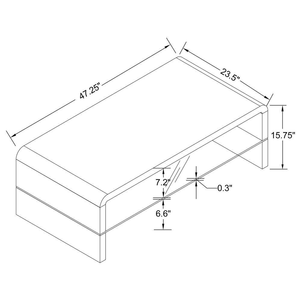 White High Gloss Rectangular Coffee Table with Glass Shelf